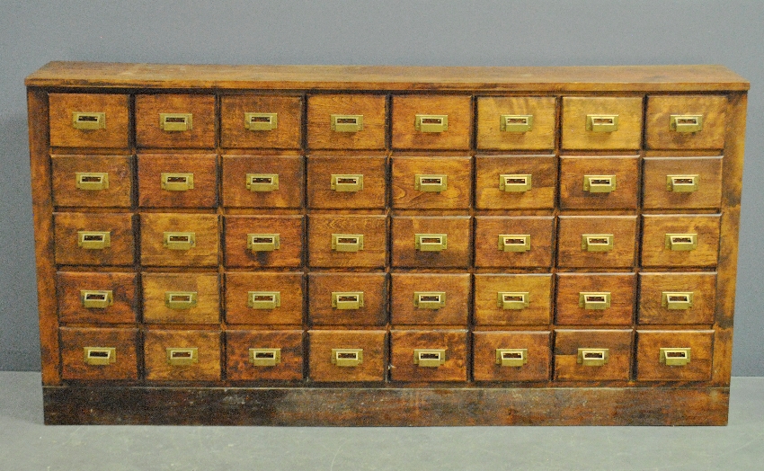 Appraisal: - Maple index card multi-drawer cabinet with brass pulls h