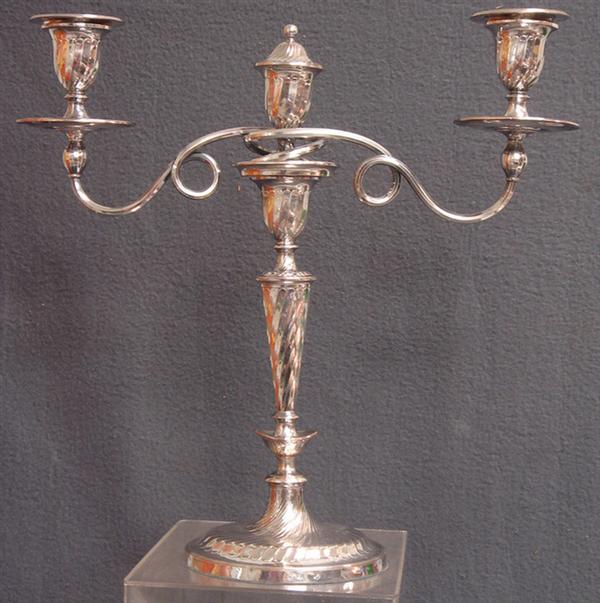 Appraisal: Plated silver classical form arm candelabra high across weighted bottom