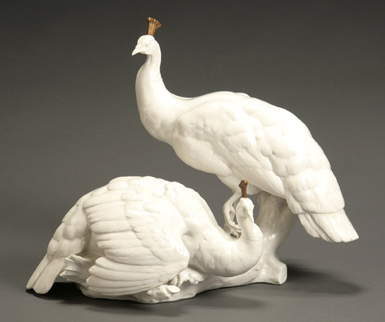 Appraisal: Nymphenburg Blanc-de-Chine Group of Peahens After a Model by Theodor