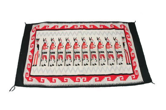 Appraisal: NAVAJO YEI PICTORAL RUG In red black gray and white