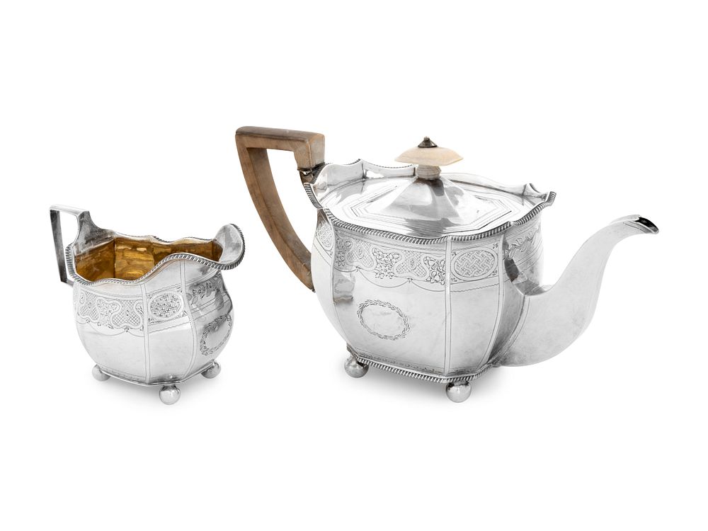 Appraisal: A George III Silver Teapot and Creamer A George III