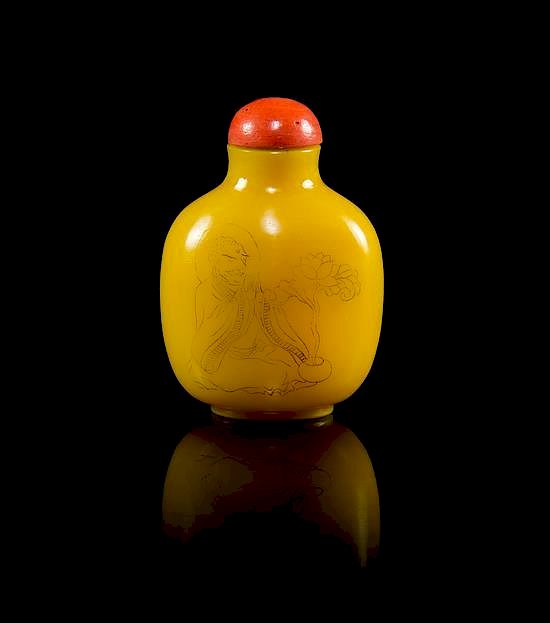 Appraisal: A Yellow Peking Glass Snuff Bottle Height inches A Yellow