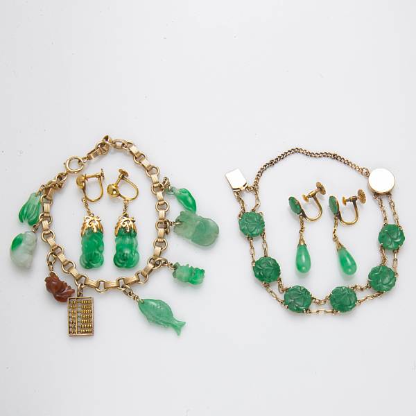 Appraisal: A collection of jadeite jade k and k gold jewelry