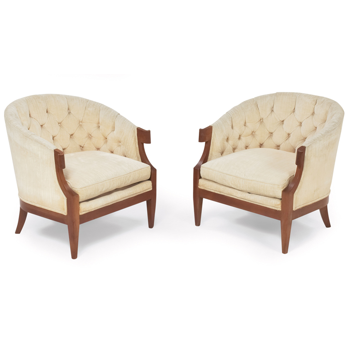 Appraisal: Baker Furniture lounge chairs pair mahogany frames with curved tips