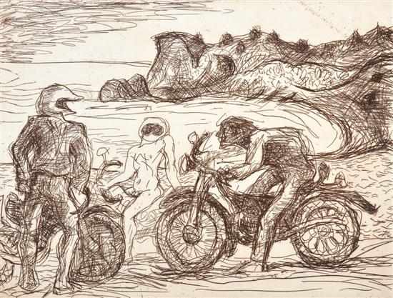 Appraisal: Donald Friend - Beach Bikes etching A P nd state