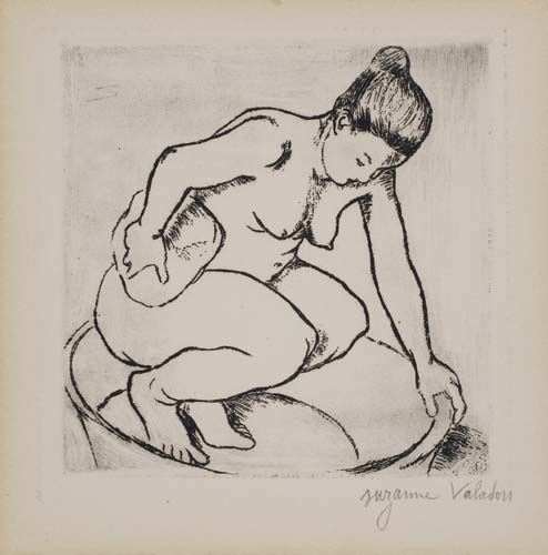 Appraisal: SUZANNE VALADON Catherine accroupie Soft ground etching and aquatint circa