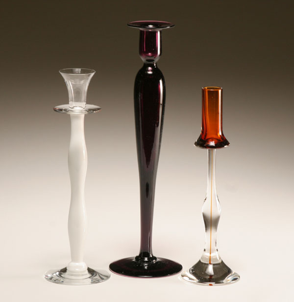 Appraisal: Three European art glass candlesticks including a Cenedese Murano sommerso