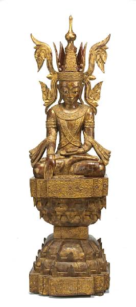 Appraisal: A massive Thai gilt wood seated figure of the Buddha