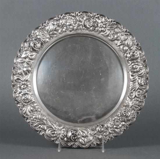 Appraisal: American repousse sterling silver round tray Stieff Baltimore dated pattern