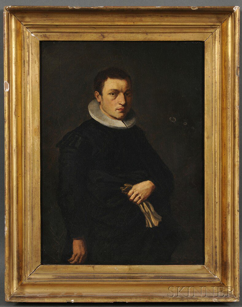 Appraisal: Dutch School th Century Portrait of a Man Holding Gloves