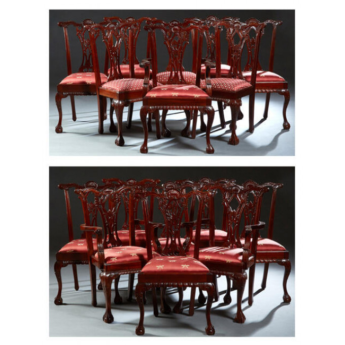 Appraisal: Set of Sixteen Carved Mahogany Chippendale Style Dining Chairs th