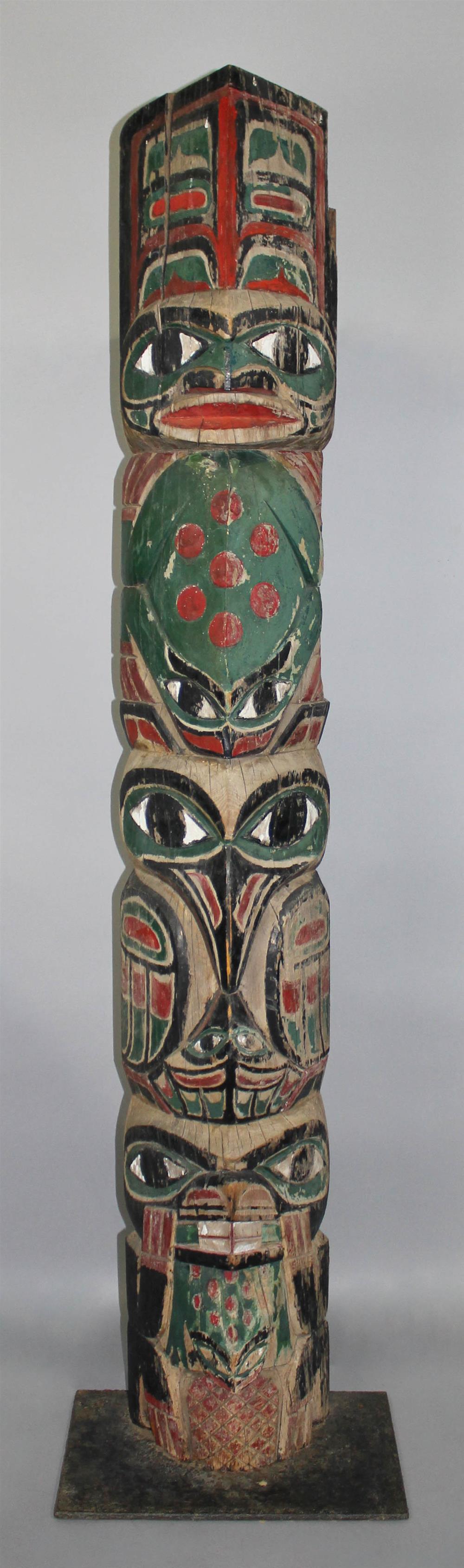 Appraisal: PACIFIC NORTHWEST COAST POLYCHROME WOOD TOTEM POLE concave back cedar