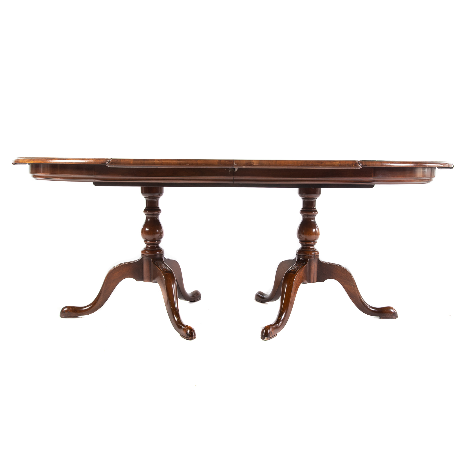 Appraisal: GEORGIAN STYLE BURLED WALNUT PEDESTAL DINING TABLE th century with