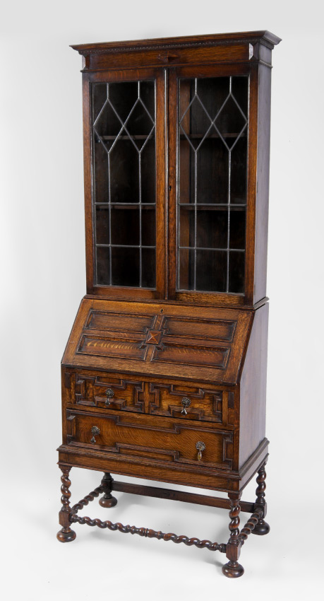 Appraisal: BARLEY TWIST OAK SECRETARY BOOKCASE Early to mid th century