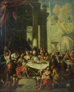 Appraisal: th C Italian Oil on Canvas Banquet Scene Unsigned From