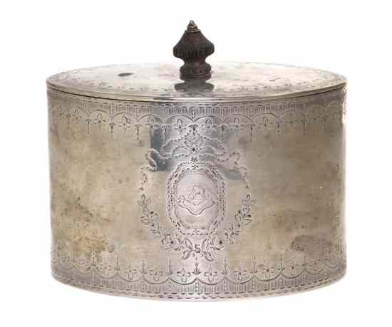 Appraisal: An English Silver Tea Caddy Henry Holland London of oval