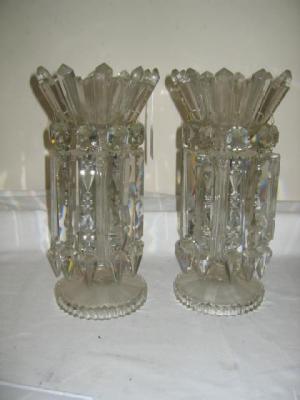 Appraisal: A PAIR OF CLEAR GLASS TABLE LUSTRES the flared castellated