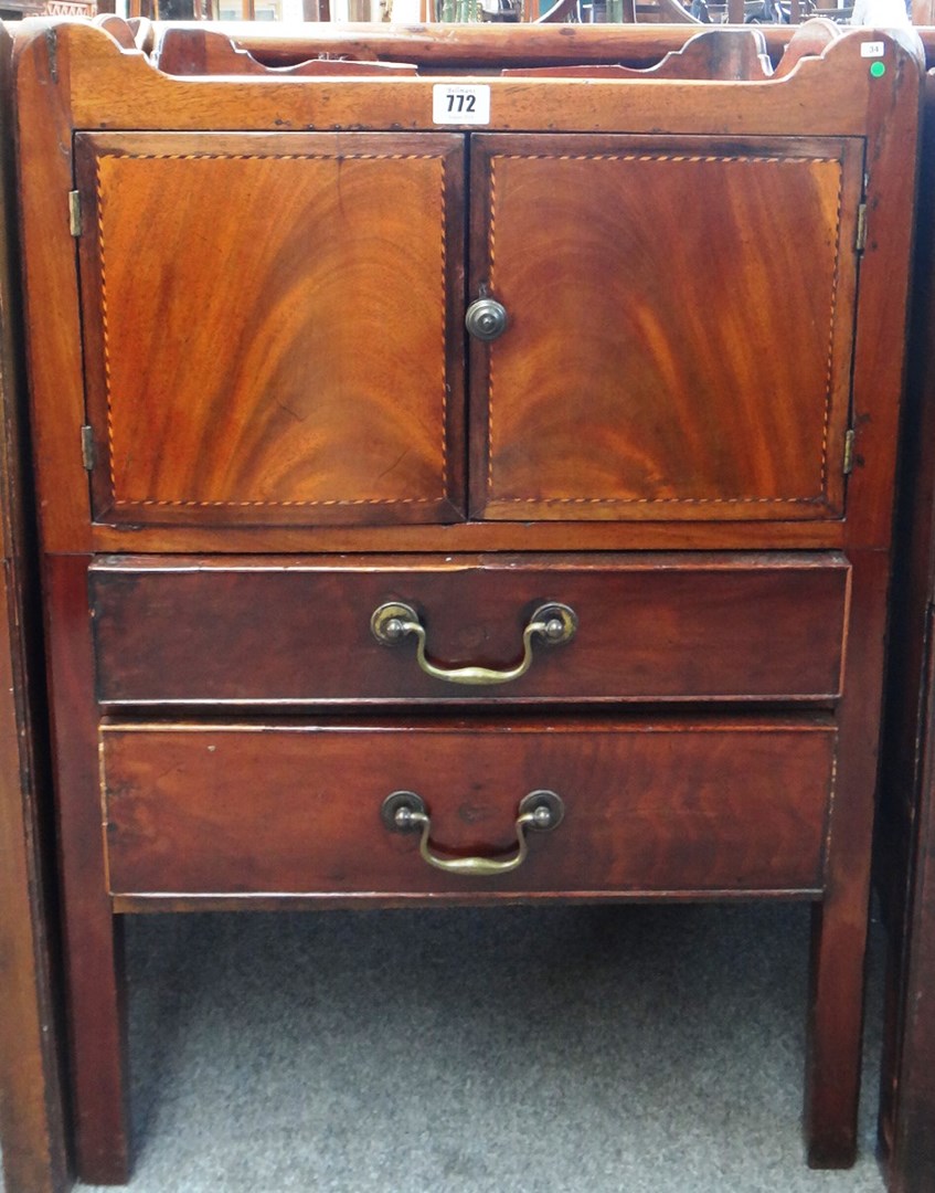 Appraisal: A George III mahogany tray top night commode with a