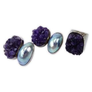 Appraisal: Rebecca Collins Sterling Silver Shell and Amethyst Earring and Ring