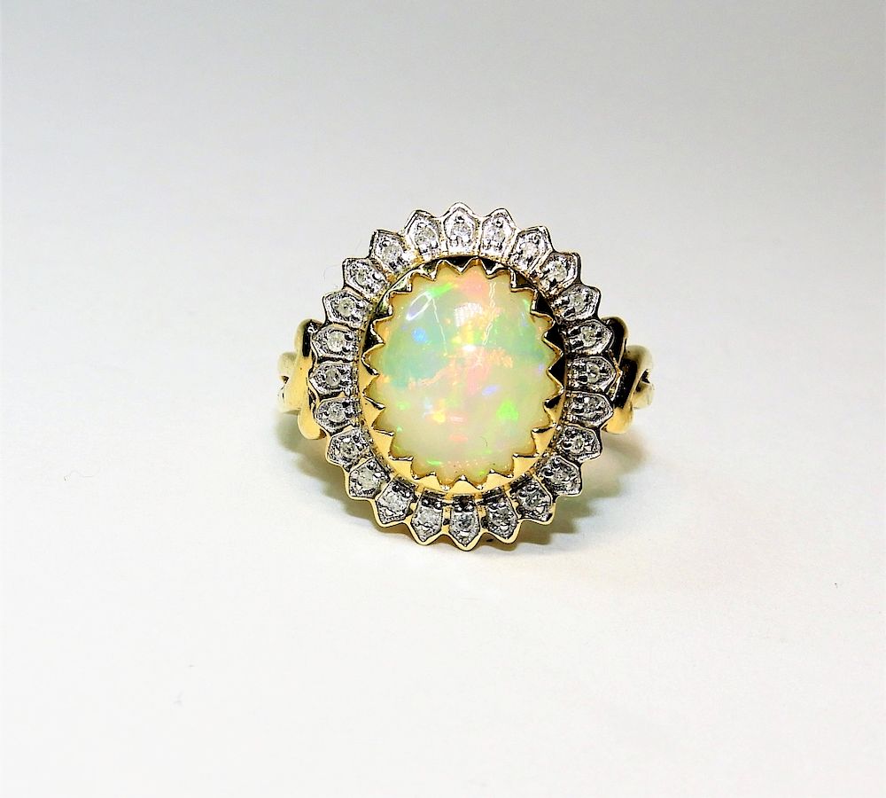 Appraisal: K Yellow Gold Faux Opal Diamond Ring China th Century