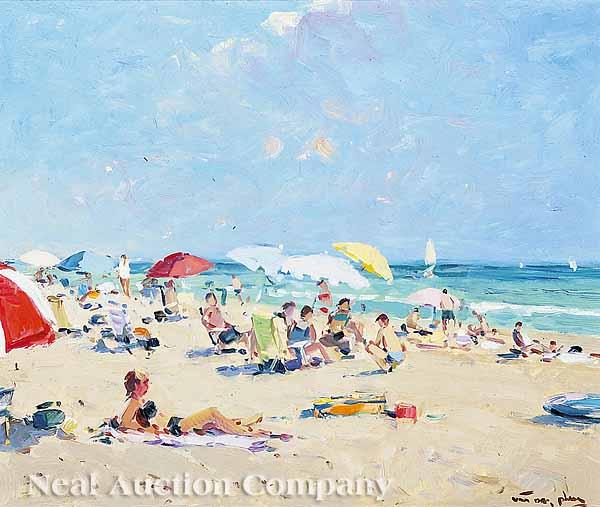 Appraisal: Niek van der Plas Dutch b The Beach oil on