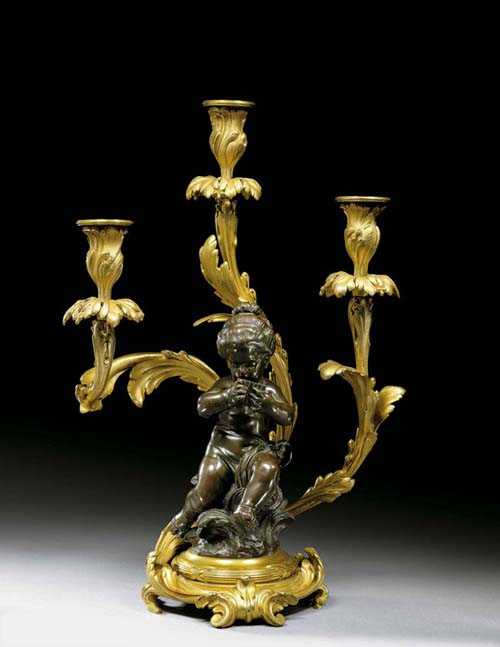 Appraisal: CANDELABRA A L'ENFANT MUSICIEN late Louis XV signed THIEBAUT FRERES