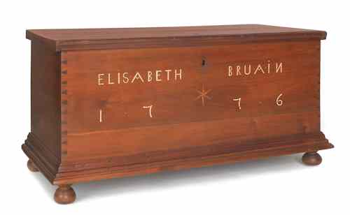 Appraisal: Lancaster County Pennsylvania sulphur inlaid walnut blanket chest inscribed Elisabeth