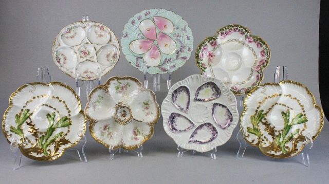 Appraisal: Hand Painted Continental Porcelain Oyster Plates hand painted oyster plates