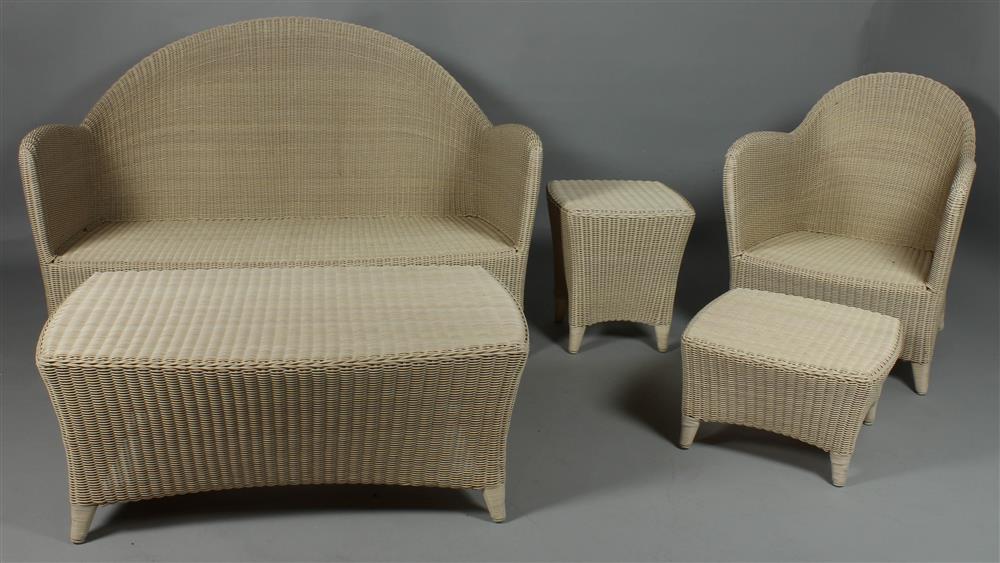 Appraisal: WIRE WRAPPED WICKER SET INCLUDING A SETTEE CHAIR AND OTTOMAN