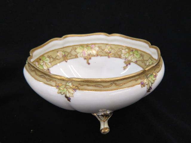 Appraisal: Nippon Handpainted Porcelain Bowl footed grape vine decor fancy goldwork