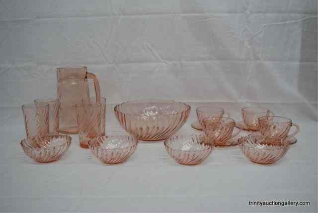 Appraisal: Pink Swirl Pattern Glass Salad - Snack SetIncludes the following