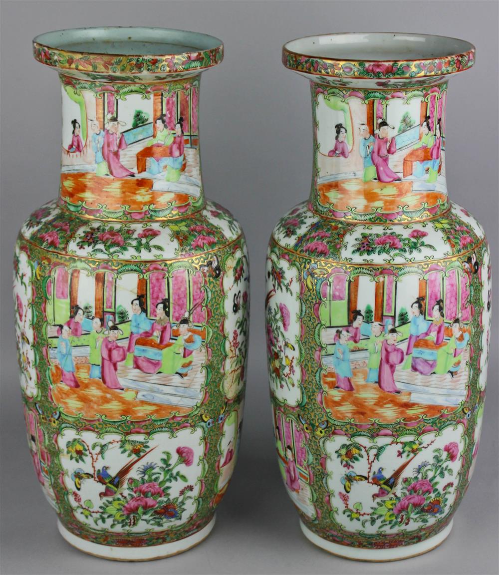 Appraisal: NEAR PAIR OF CHINESE ROSE MEDALLION VASES QING DYNASTY TH