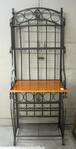 Appraisal: METAL AND WOOD WINE STORAGE SERVING STAND a contemporary baker's