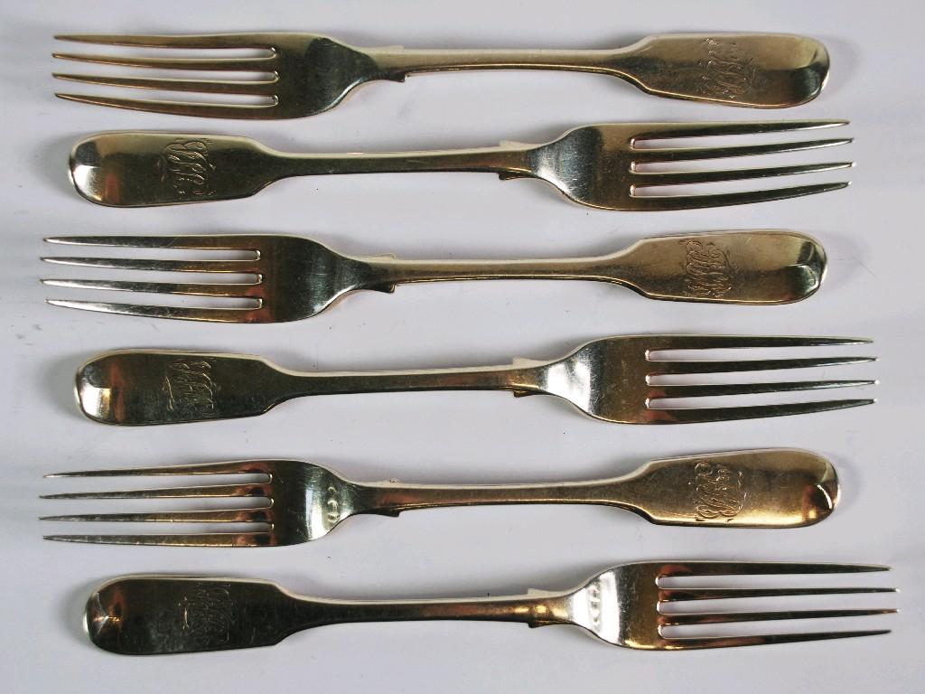 Appraisal: MATCHED SET OF SIX WILLIAM IV AND VICTORIAN FIDDLE PATTERN