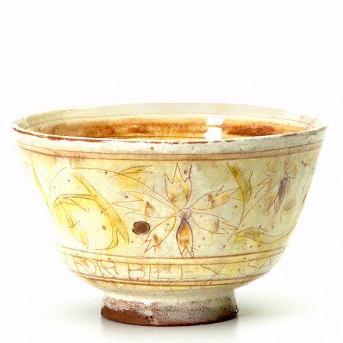 Appraisal: HENRY VARNUM POOR Flaring faience bowl incised with leaves blossoms