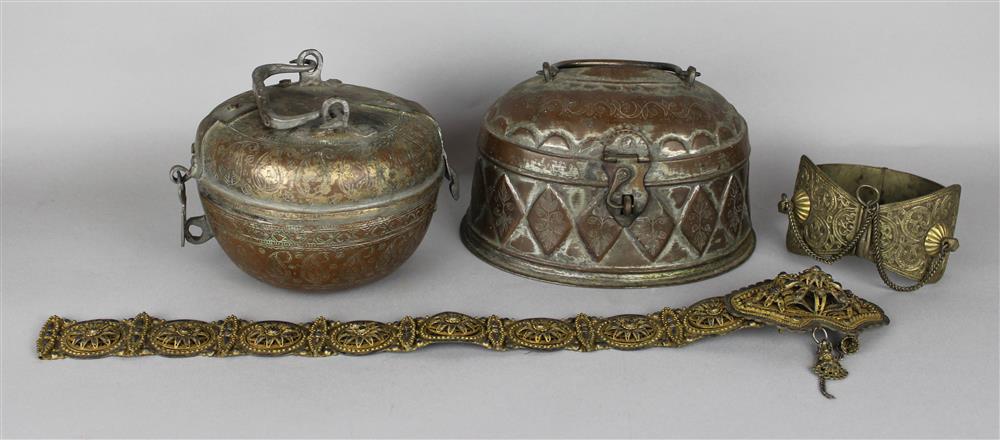 Appraisal: TWO MIDDLE EASTERN HINGED CASH BOXES the first of oval