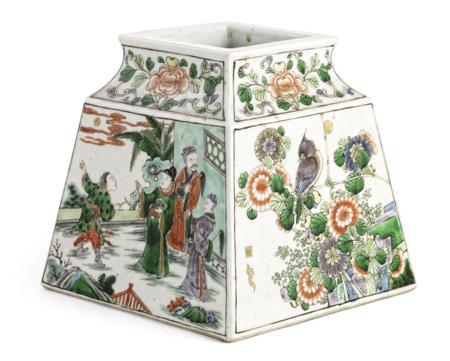 Appraisal: A th century Chinese porcelain famille verte square tapering jar