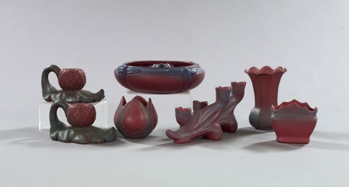 Appraisal: Nine-Piece Collection of Van Briggle Vellum-Glazed Blue and Plum Pottery