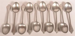 Appraisal: th C Pewter Rat Tail Bowl Back Spoons Set of