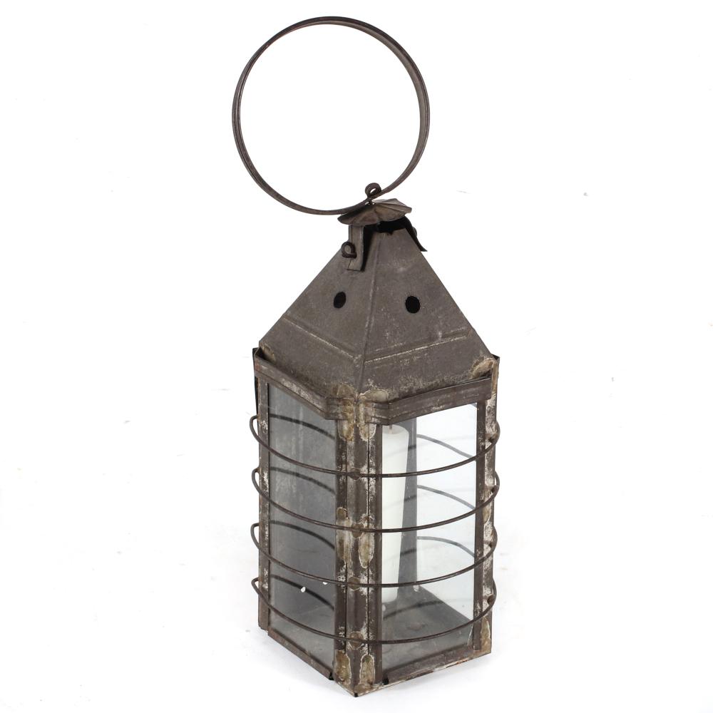 Appraisal: ANTIQUE TH CENTURY TIN CANDLE LANTERN WITH FOUR RING CAGE