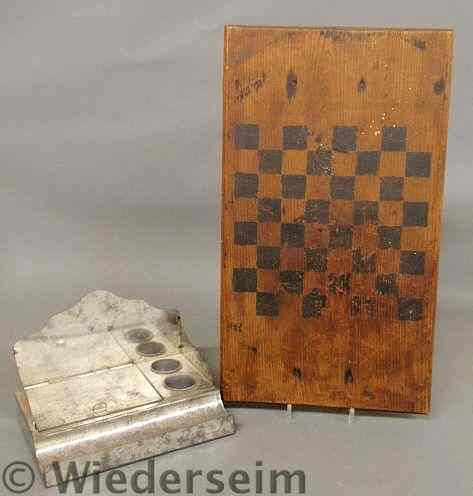 Appraisal: Painted pine checkerboard th c x and a tin desk