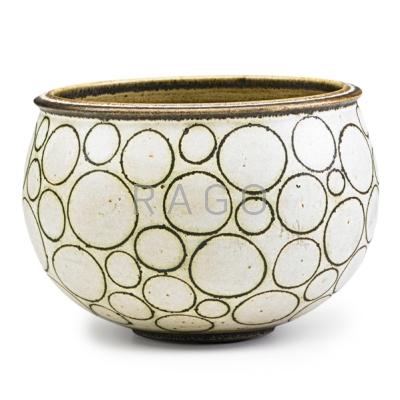 Appraisal: HARRISON McINTOSH b Glazed stoneware bowl with circle pattern Claremont