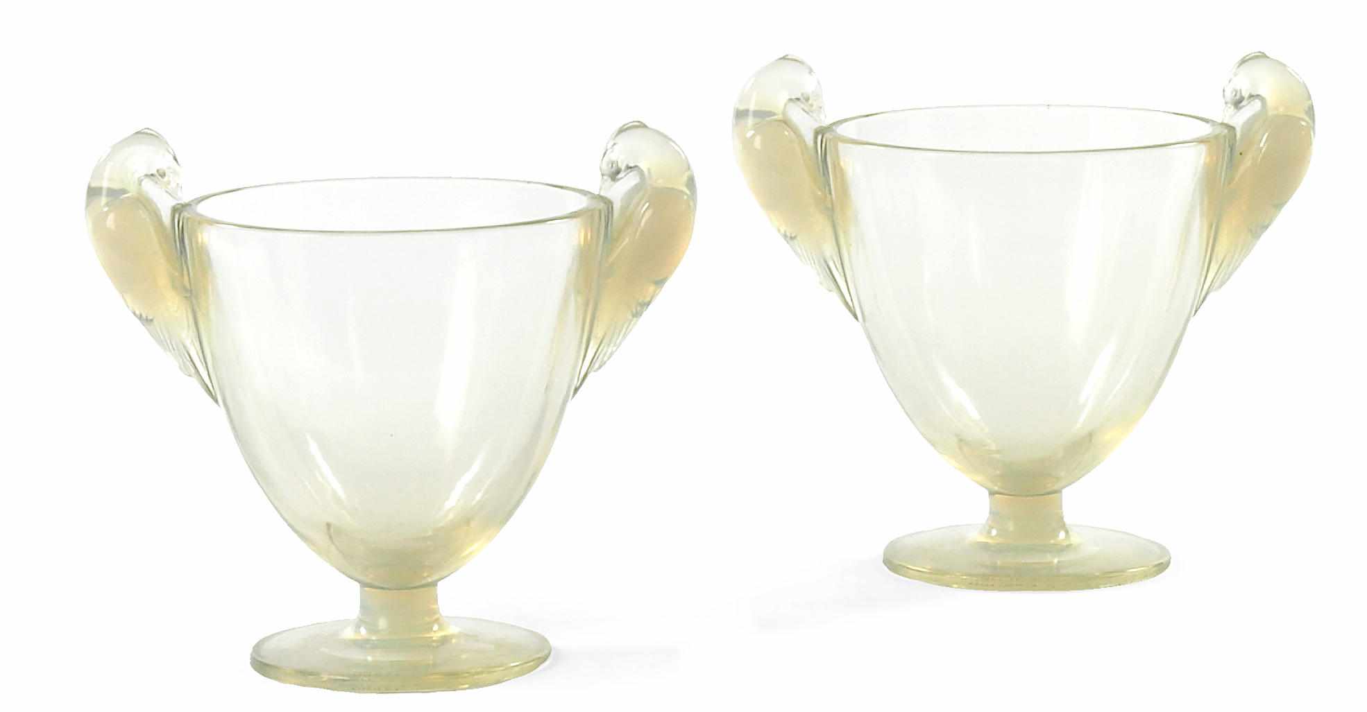 Appraisal: A pair of Ren Lalique opalescent glass vases Ornis Marcilhac