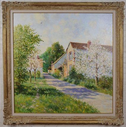 Appraisal: Claude Cambour French th C Village Scene Oil on canvas