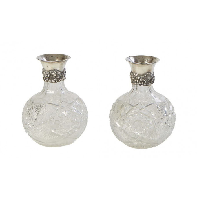 Appraisal: Pair of Cut Crystal and Sterling Carafes late th c