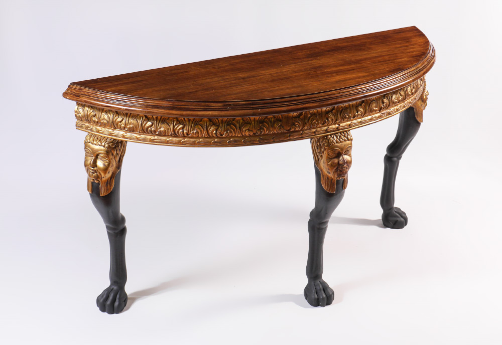 Appraisal: CARVED GILT WOOD DEMI LUNE CONSOLE TABLE Demi lune shaped