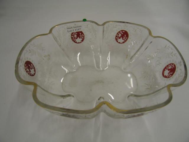 Appraisal: pcs of French Antique Cut Crystal engraved bowl with red