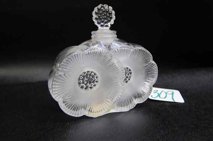 Appraisal: LALIQUE FRANCE CRYSTAL PERFUME ''Deux Fleurs '' Height inches The