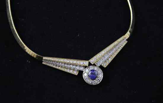 Appraisal: An ct gold diamond and tanzanite set necklace in gross