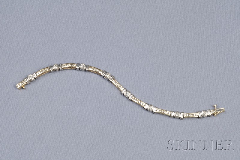 Appraisal: kt Bicolor Gold and Diamond Bracelet designed as alternating full-cut